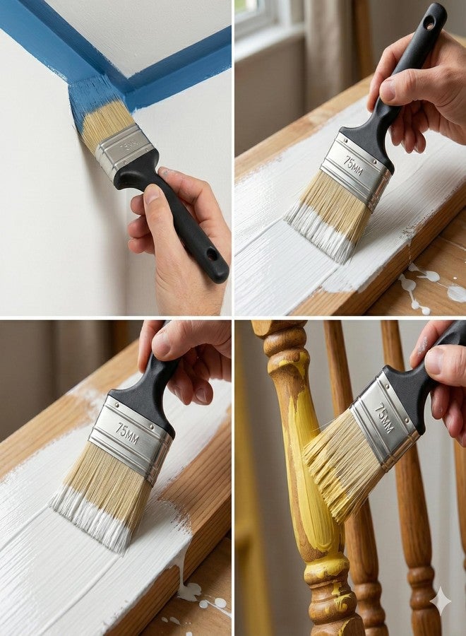 Crowncell Paint Brush Super Sturdy Bristles, 75mm Width for Wall Oil Canvas Enamel and Water-Based Painting with Ergonomic Handle (Random Colors) (3 Inch) - Image 3